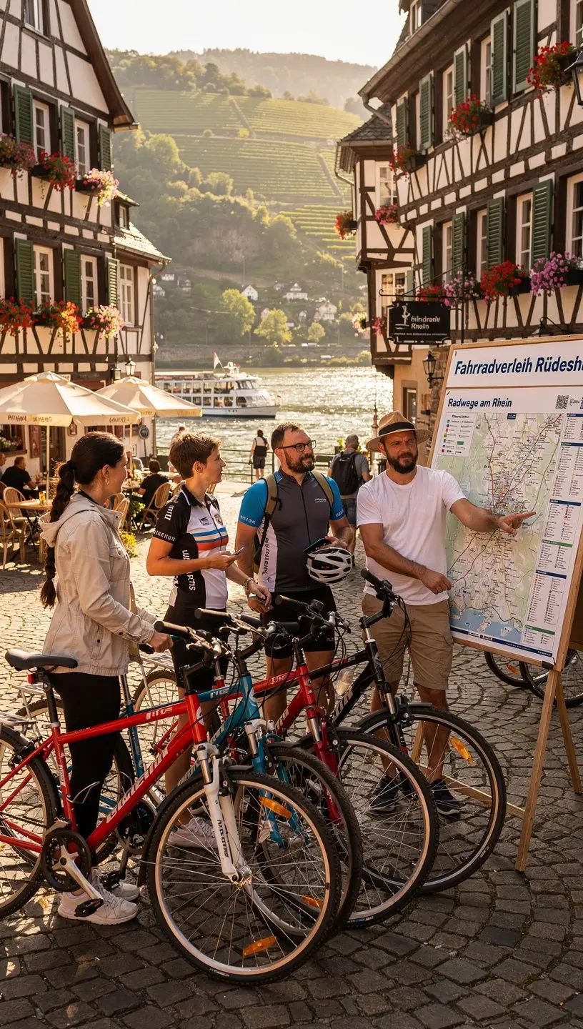 Erfahrener Fahrradguide erklärt einer Gruppe von Radfahrern die besten Strecken und Sicherheitstipps in einer deutschen Fahrradtourregion